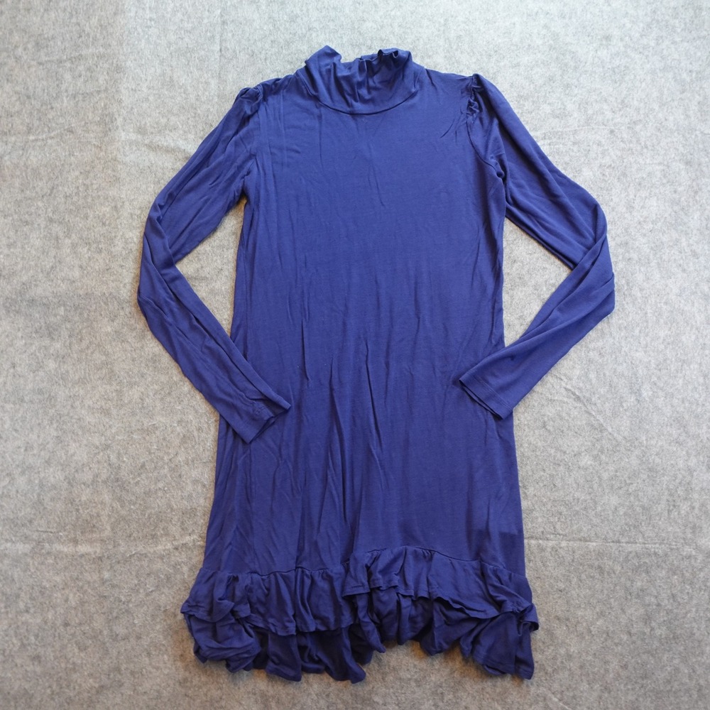 French Connection | Dresses | French Connection Dress Womens 8 Blue Mock Neck Ruffle Hem Long Sleeve Jersey